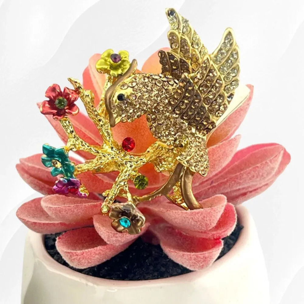 Bird & Floral Gold Statement‎ Ring Size 8